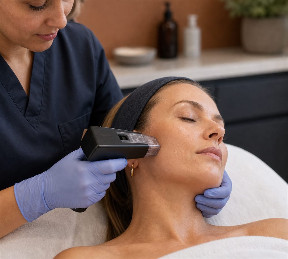 Morpheus8 RF microneedling treatment in progress