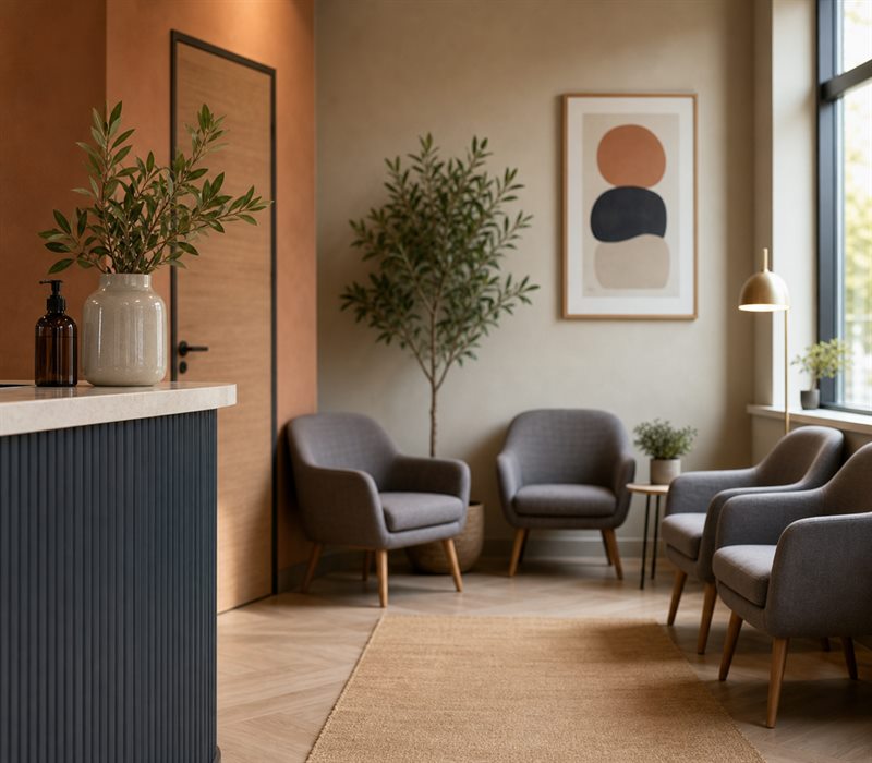 Warm welcoming clinic reception space