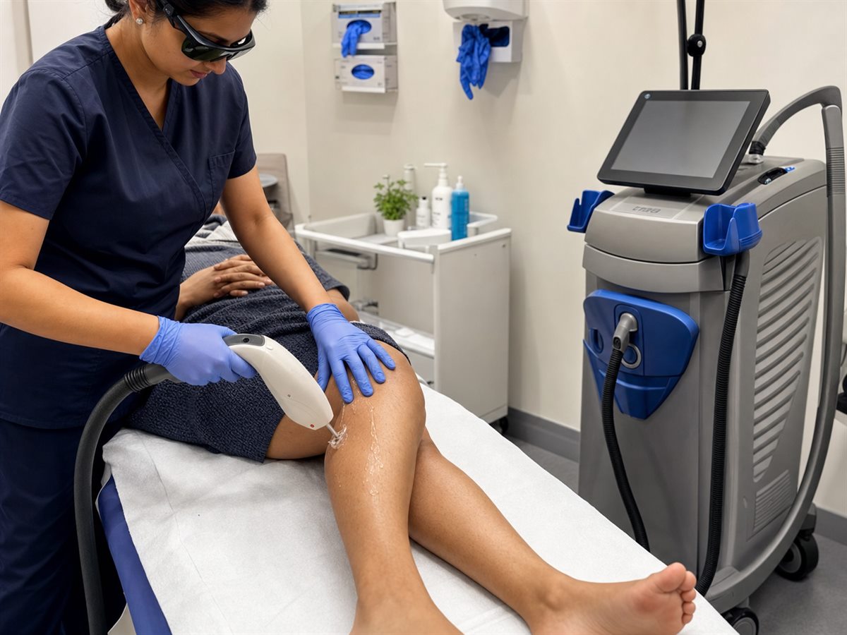 Illustrative lower-leg laser hair removal treatment on Indian skin