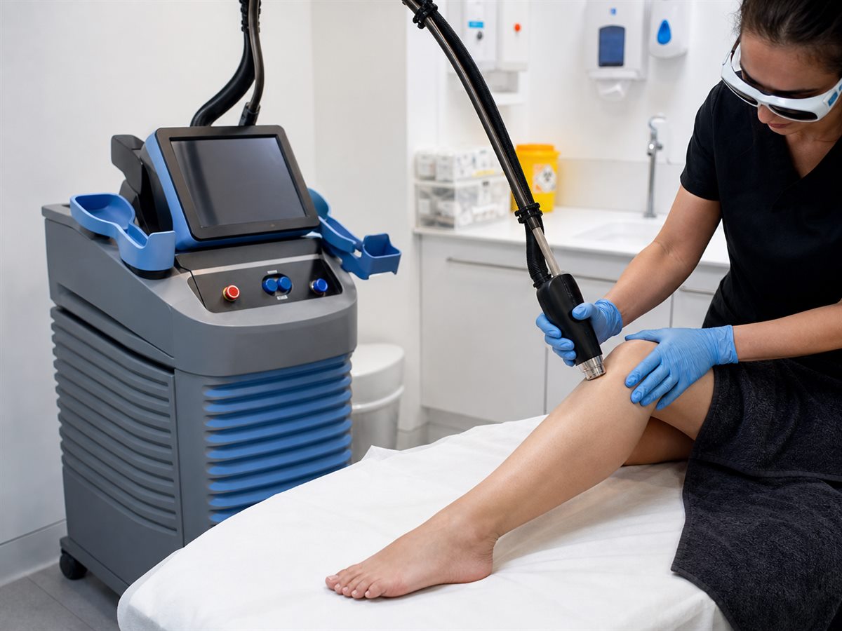 Illustrative laser hair removal setup with a Motus AY-style machine